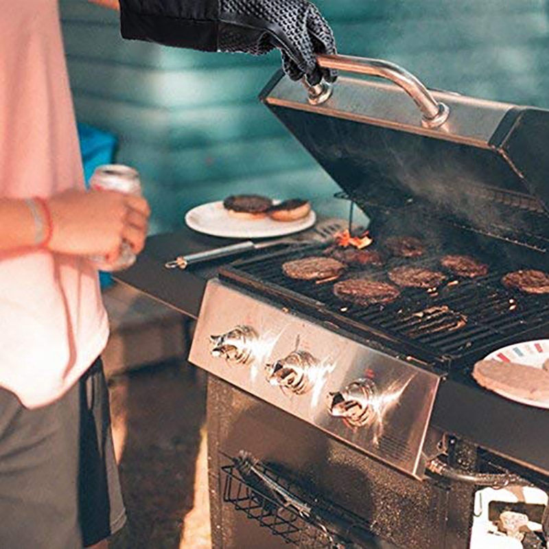 Ekstra lang silikon ovnvott, varmebestandig mathanske med innvendig bomull til kjøkken, bbq, baking, grille - b