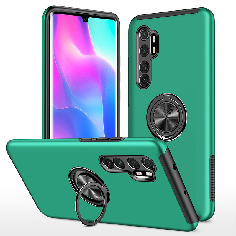 Coque blindée antichoc pour Xiaomi Mi Note 10 Lite, avec anneau métallique magnétique et support de protection arrière: Green