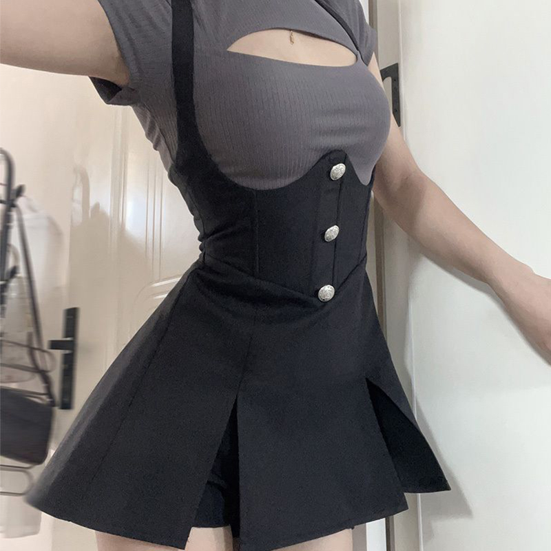 Japanske sexy søte skjørtsett svart kjole dame hul topp klubb fest minikjoler kvinnelig koreansk kjole sommer