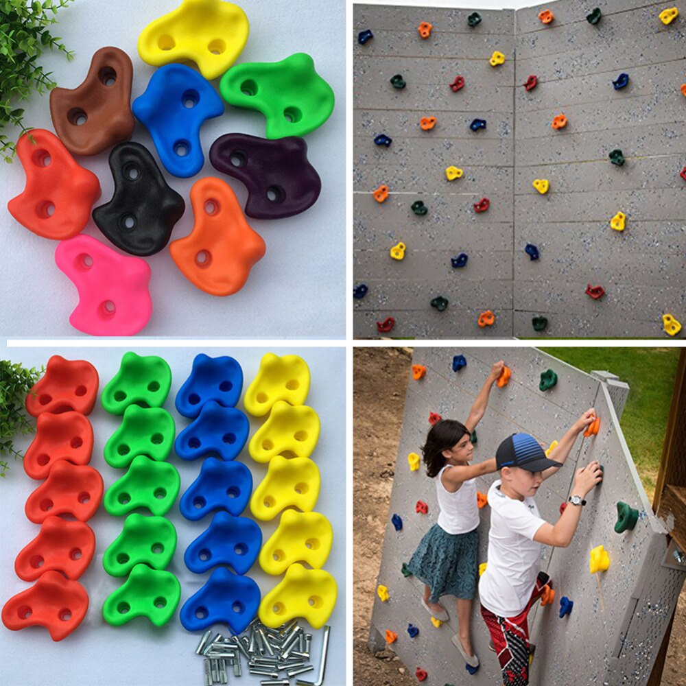 15 pcs 12cm Big Size Plastic Children Kids Rock Climbing Wood Wall Stones Hand Feet Holds Grip Kits Without Screw Random Color