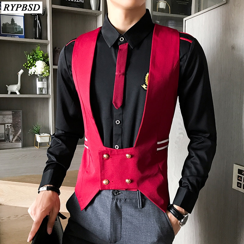 Smoking vest herre dobbeltradet ensfarvet slim fit herre vest vest ærmeløs casual business vest m -5xl