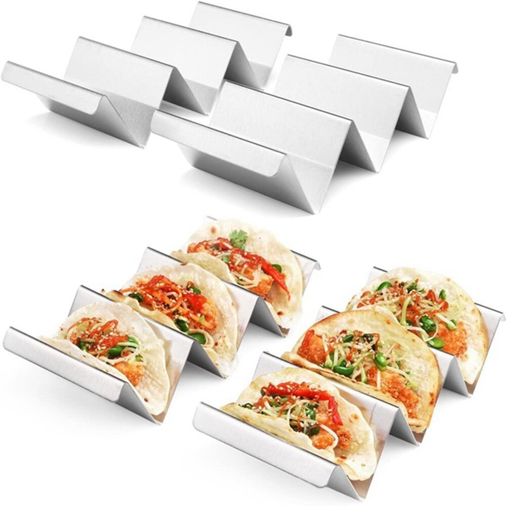 Soporte para Taco, rejilla de horno segura, bastidores de Taco de acero inoxidable con asas, Tacos para servir con facilidad, bandejas para Taco
