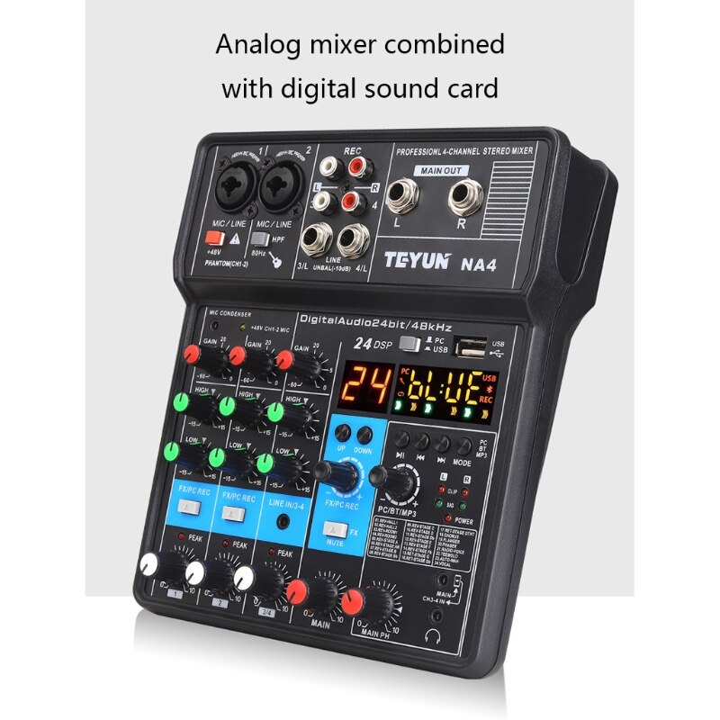 Audio Mixer Portable Sound Mixing Console USB Interface Computer Input 48V for Outdoor Live Indoor Home Entertainment