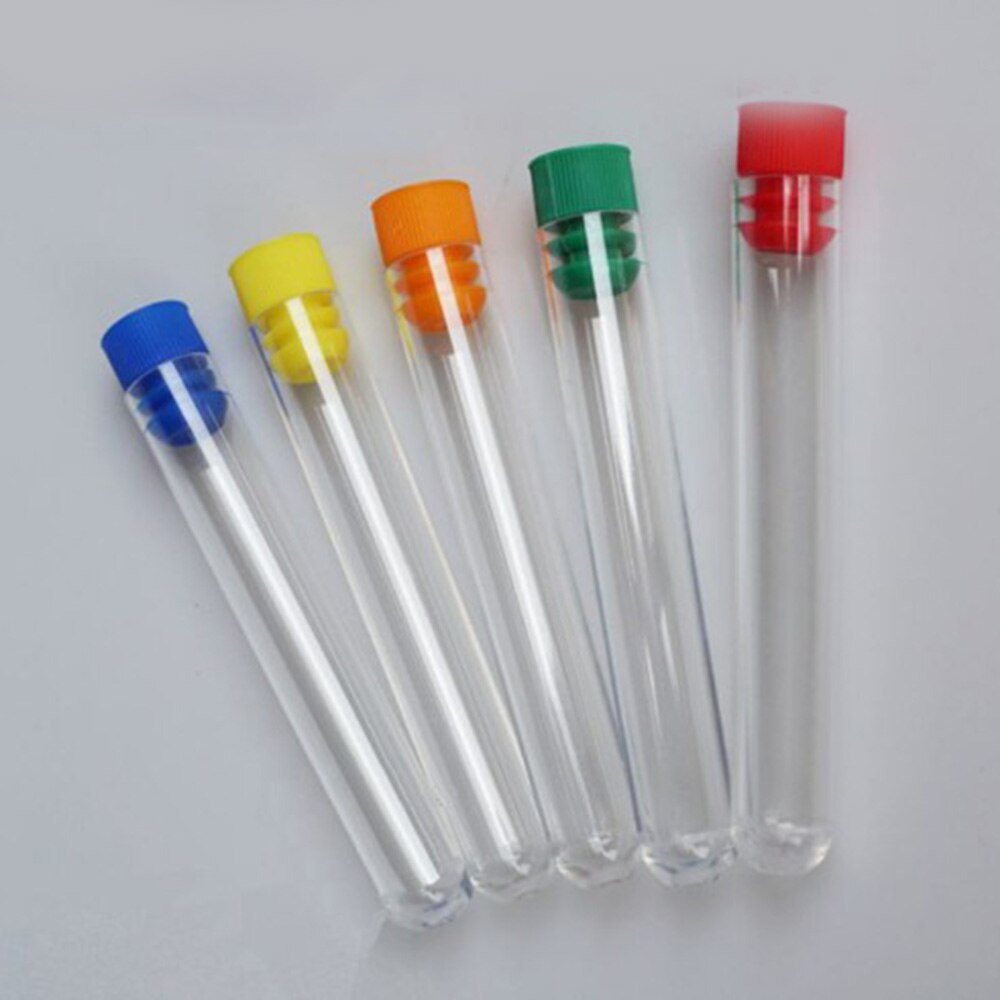100pcs 16x100 mm Plastic Test Tube With Cap 5 Colors Of Cap To Choose Clear Like Glass