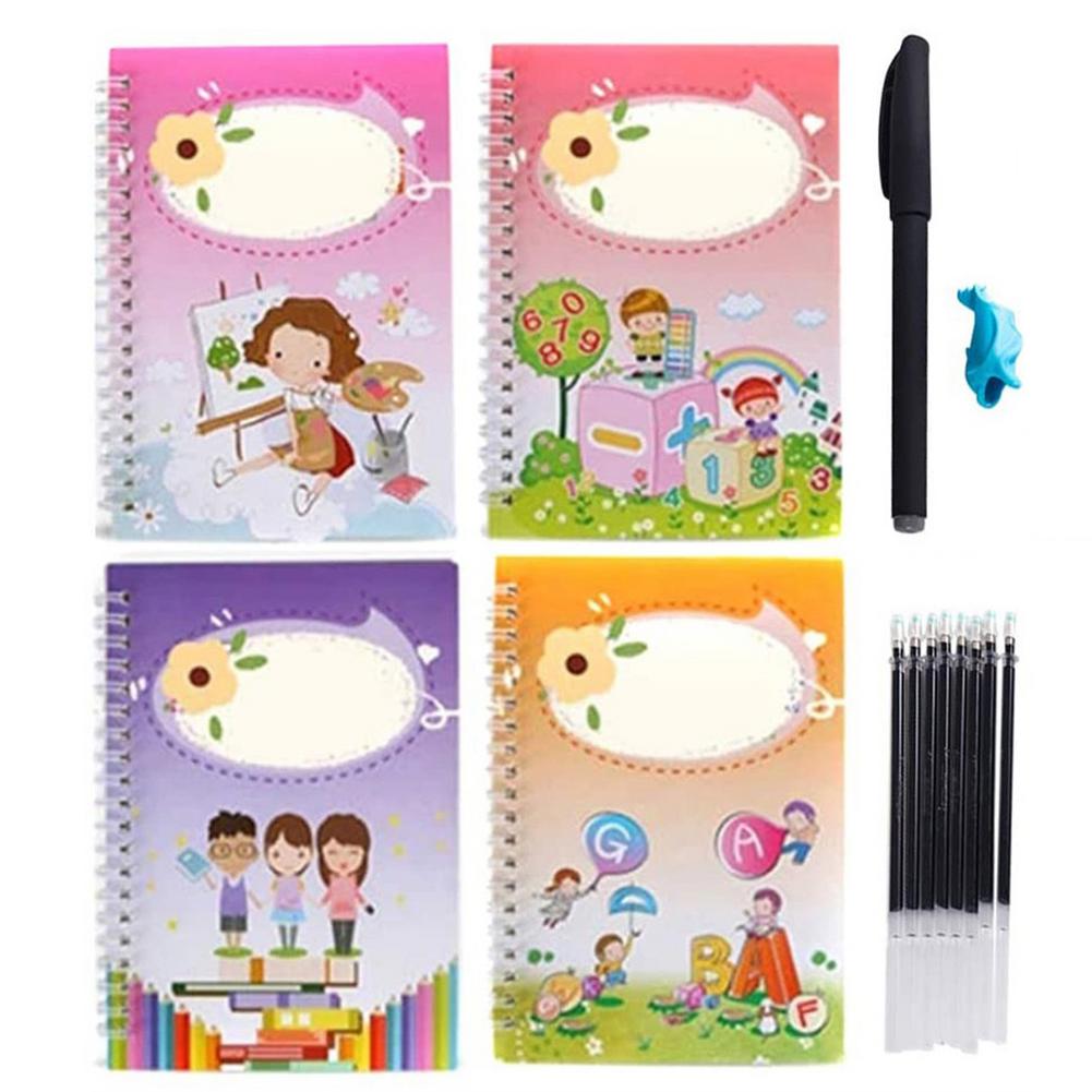 4pcs Kids Magic Writing Paste Children Books Children Educational Learning Number English Word Copybook Calligraphy Handwriting