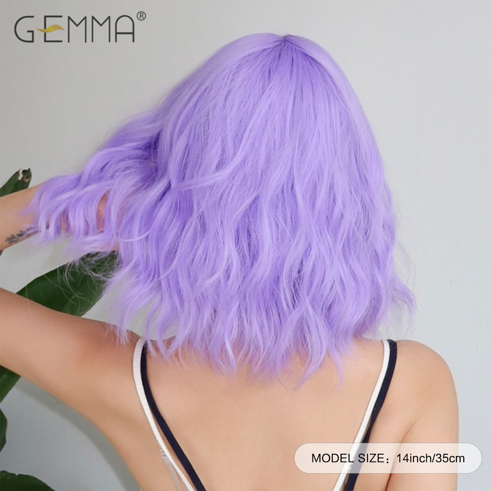 Ombro longo luz roxo peruca encaracolado sintético com franja para mulheres curto ondulado cosplay festa perucas de cabelo natural resistente ao calor