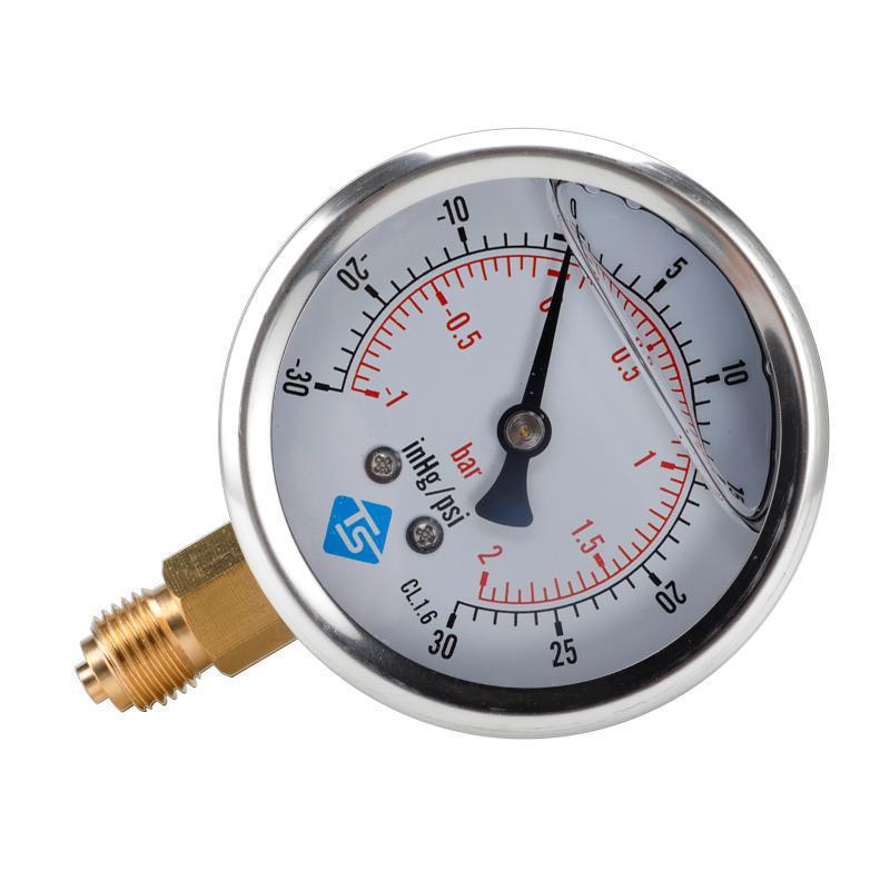 Compound Pressure Vacuum Gauge Glycerine Filled 63mm -1-2bar-30-30inhg/psi 1/4 BSP Bottom