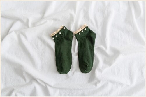 8 farver kawaii kvinder sokker perle blonder dejlig åndbar bomuld korte no show sexede korte sokker: Grøn