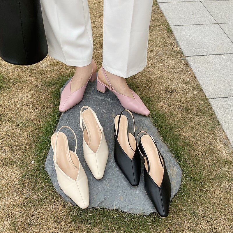 Monmoira dikke sandalen met hak en slingback, dames, effen v-hals, slippers, vintage vierkante neus, damesschoenen  b0312