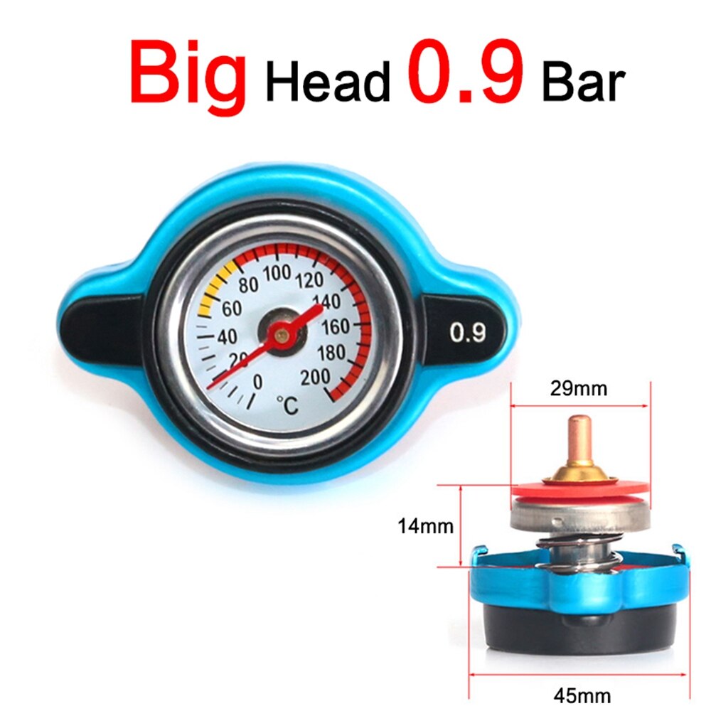 Calibrador termostático para coche, tapa de radiador, cubierta de tanque, medidor de temperatura del agua, utilidad, barra de seguridad, cabezal pequeño/grande, 0,9 Bar/1,1 Bar/1,3 Bar: Big 0.9