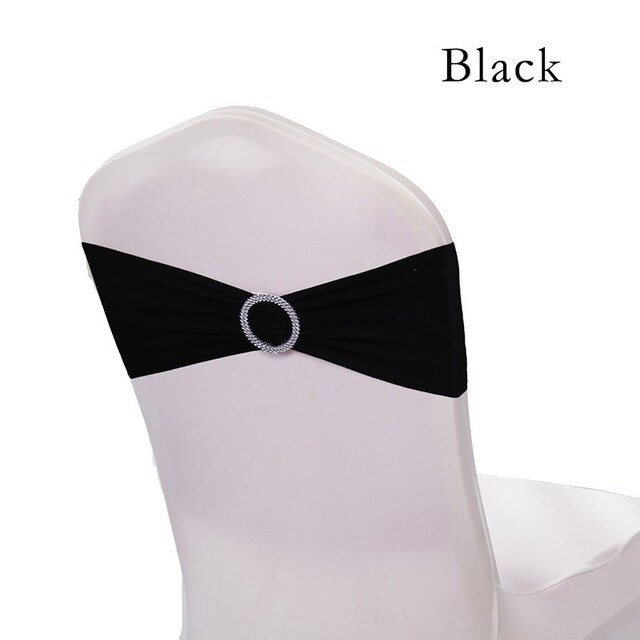DEAREST 25PCS Spandex Chair Bands Spandex Chair Sash Stretch Lycra chair bands with buckle Wedding Decoration free Ship: black