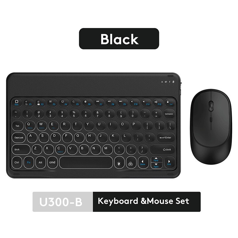 10inch Bluetooth Keyboard Mouse Russian French Arabic Spanish Teclado Keyboard for Android Samsung Windows iOS Phone Keyboard: 10inch mouse Black