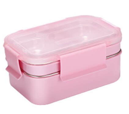Japanese Lunch Box With Compartment 2 layer 304 Stainless Steel Bento Box For Kids Office Food Container Leak-proof Food Box: Pink