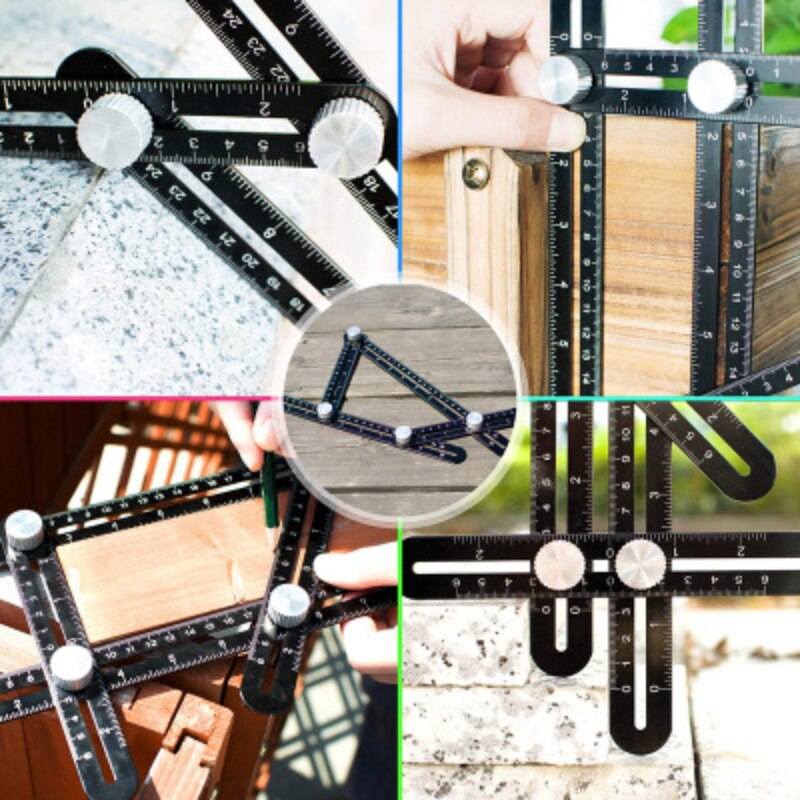 Aluminum Alloy Multi-function Movable Four-fold Ruler Stainless Steel Four-corner Ruler Multi-angle Folding Woodworking Helper