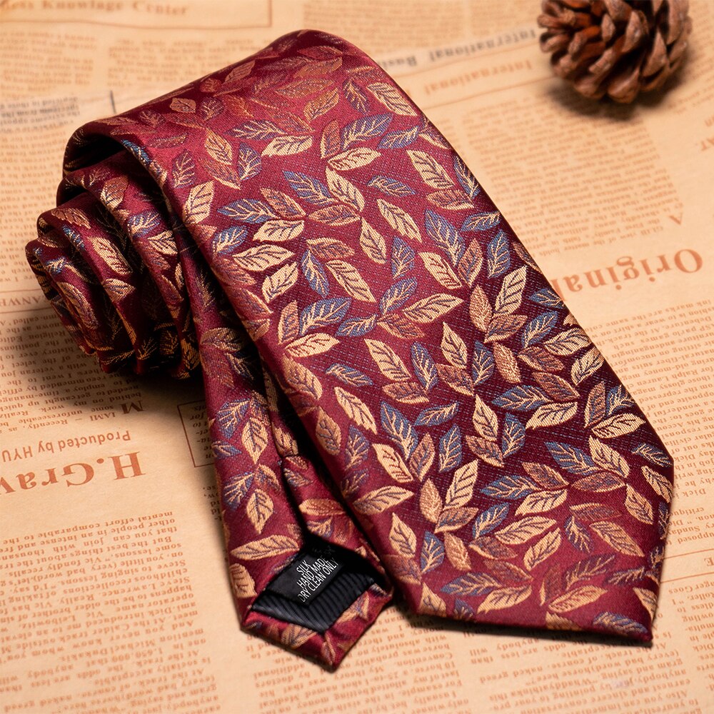 JEMYGINS classic silk jacquard tie 8cm leaf pattern ties for men business wedding Party necktie father Accessories