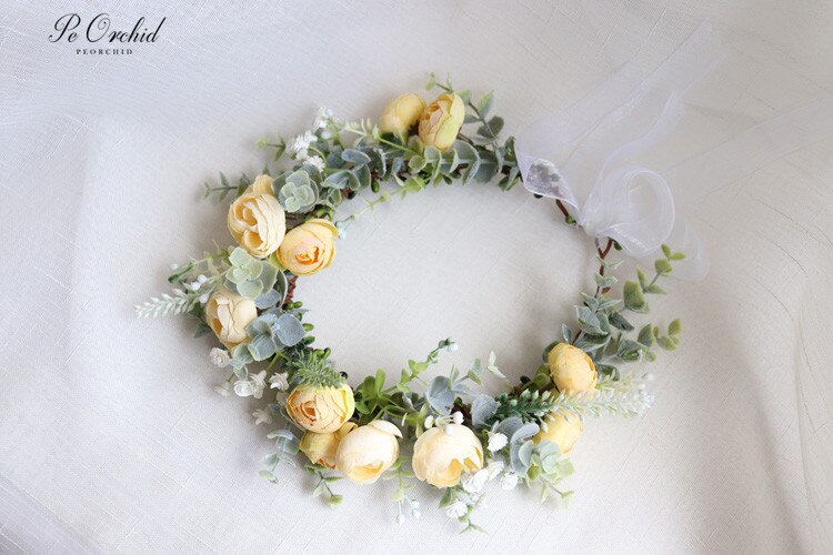 Peorchid konstgjord blomma krona hår vinstockar bröllop hår tillbehör för kvinnor brud krans huvudbonad brud pannband mariage