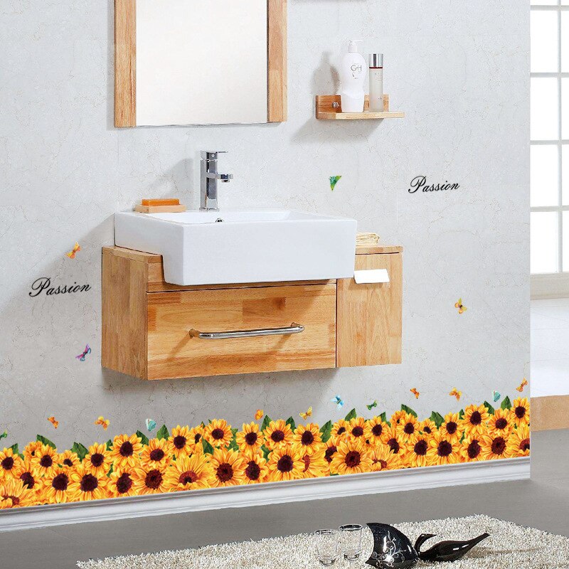 Pegatinas de pared de base de girasol para cocina y dormitorio, calcomanías de vinilo de PVC de 137x36cm, para decoración del hogar