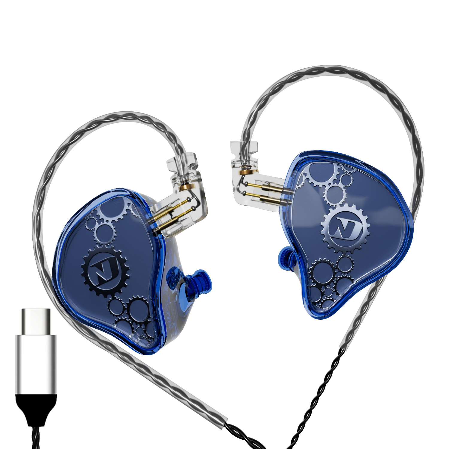 Słuchawki ND Venus hifi przewodowe wysokiej jakości douszne interfejs typec okrągły otwór 3.5 monitorowanie gier powrót ucha: Błękitny