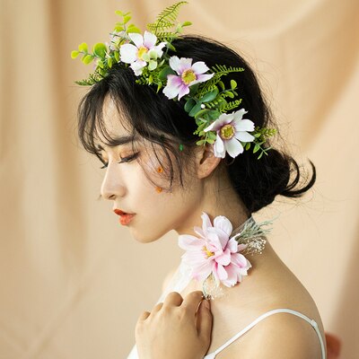 JaneVini Ronde Bruiloft Krans Bruidsboeketten Roze Kunstmatige Bloemenmand Bruid Boeket Bruidsmeisje Zijde Bloem Boeket Klopper: Pink Wreath