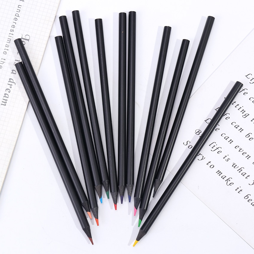12 Kleur Zwart Houten Potloden Schilderij Pen Kleur Lood Potlood Schrijven Schilderen Kantoorbenodigdheden Potloden Voor Studenten