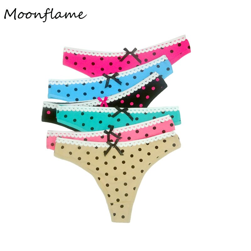 Moonflame 5 pcs/lots Underwear Women Dots Cute Women Cotton Thong M L XL 87341: XL