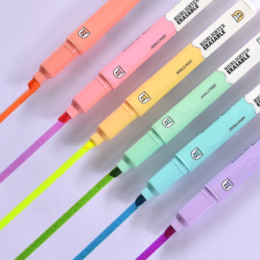 6 stk/sæt sletbare dobbelthoved highlightere kunstmarkører highlighter pen fluorescerende pen elev note markør til graffiti tegning