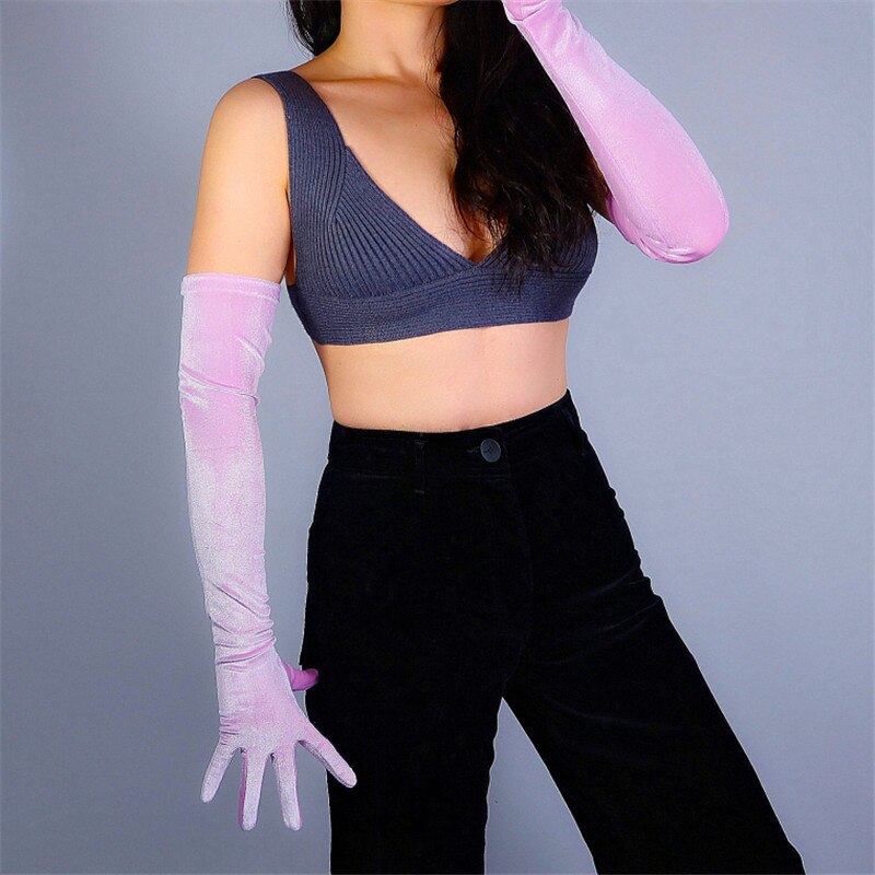 60cm Velours Handschuhe extra Lange Abschnitt Wein verrotten Über Ellenbogen Weibliche Hohe Elastische Schwan Samt Gold Velours Touchscreen Frau WSR03: Licht Lila