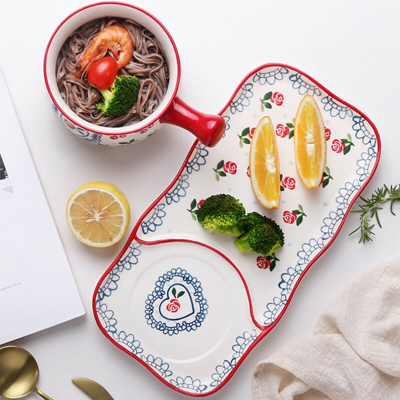 Ceramic Bowl with Handle Glaze Baking Plates French Onion Soup Bowl Roasting Lasagna Pan Round Bakeware