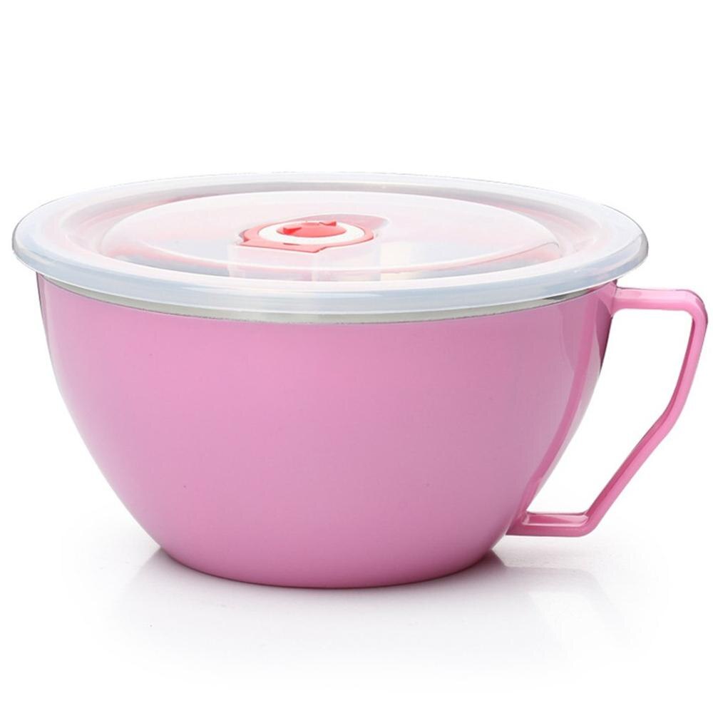 Stainless Steel Instant Noodle Bowl Double Lid With Lid Handle Noodle Cup Ramen Bowl Soup Bowl Insulated Fresh Box Rice: rose Red