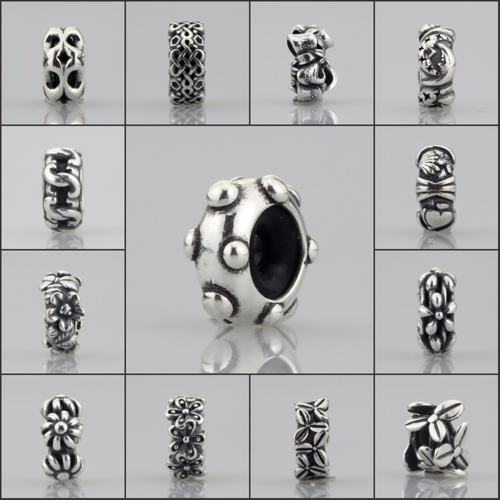 Authentic 925 Sterling Silver Spacer Stopper Mocha Bow Flower Footprint Bead Charm Fit European Style 3mm Bracelet Jewelry