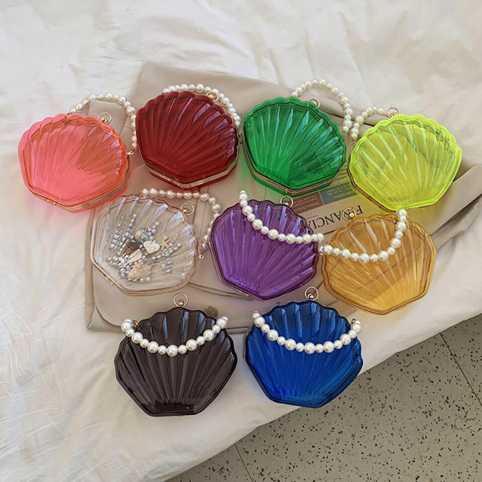 Acrylic Tote Transparent Shell bag PVC Women's Handbag Pearl strap Shoulder Messenger Bag