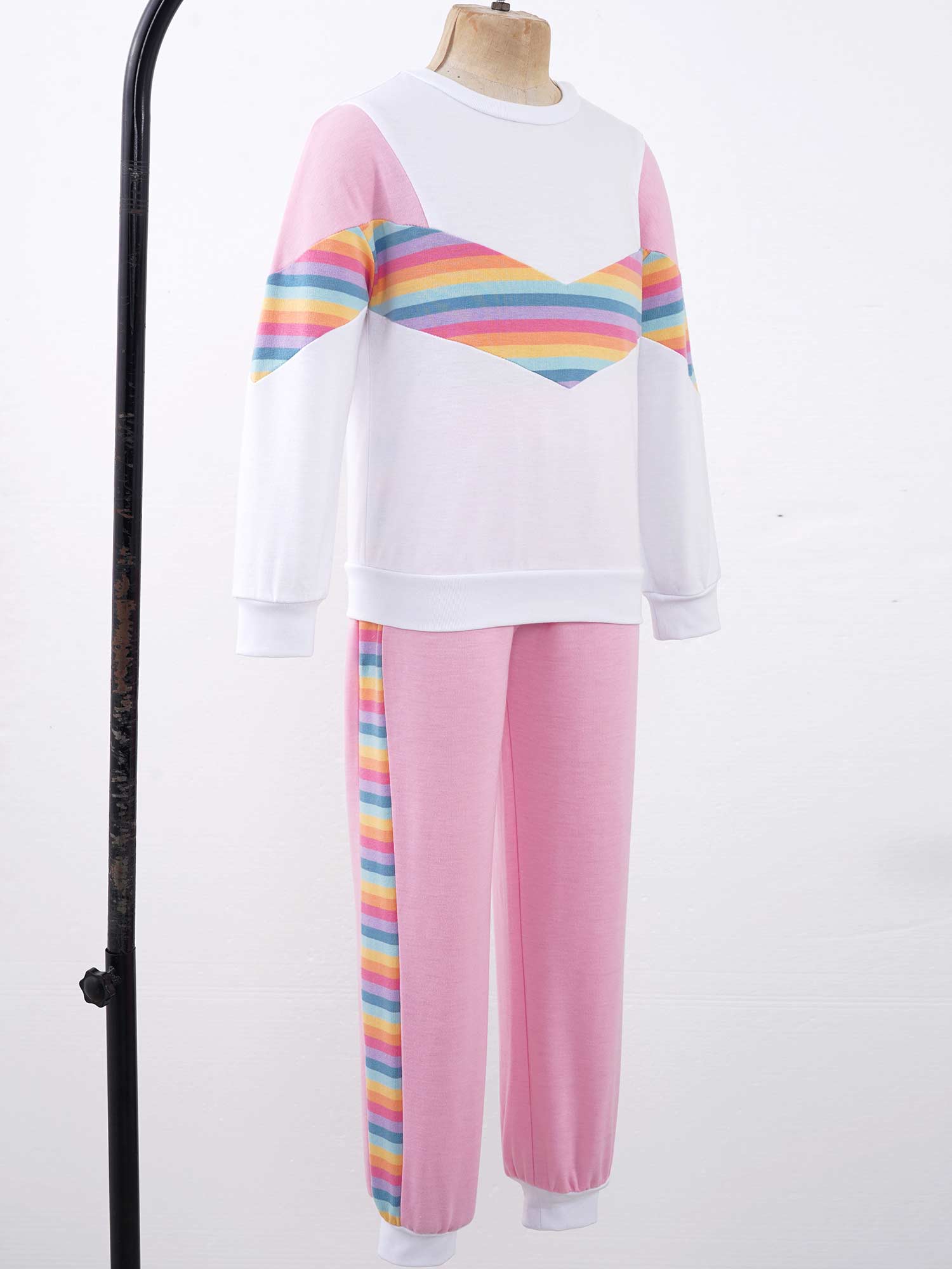 Kids Girls Tracksuit Sport Clothes Children Sports Outfits Casual Long Sleeve Patchwork Style Top with Elastic Waist Long Pants