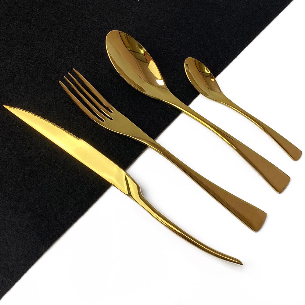 4 Stks/set Regenboog 304 Rvs Servies Polijsten Bestek Keuken Servies Vork Steak Mes Theelepel Diner Set: Gold