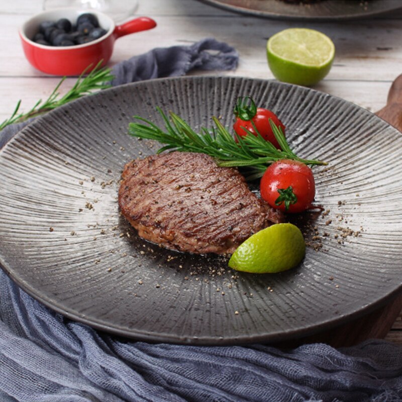 Louça cerâmica prato de jantar conjunto prato 8/10 Polegada porcelana bonito sobremesa louça listrado retro ocidental comida bandeja