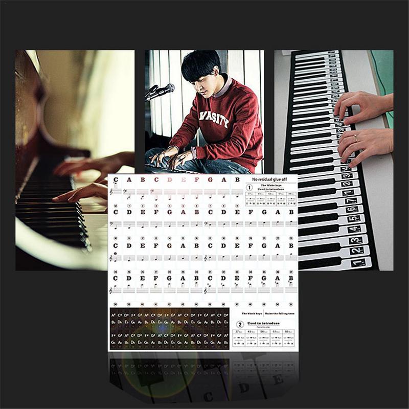 Transparent 54 61 88 Keys Electronic Keyboard Key Sticker Piano Stave Note Sticker for White Keys
