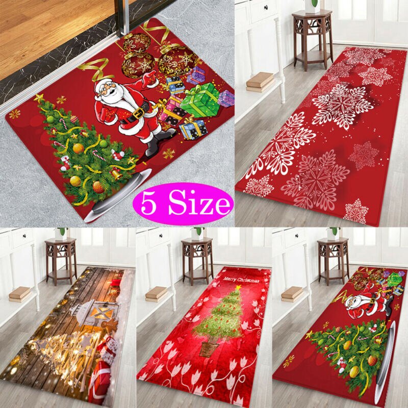 1Pc 3D Kerst Tapijt Kerstman Print Tapijten Waterdichte Flanel Tapijten Pads Thuis Floor Decor