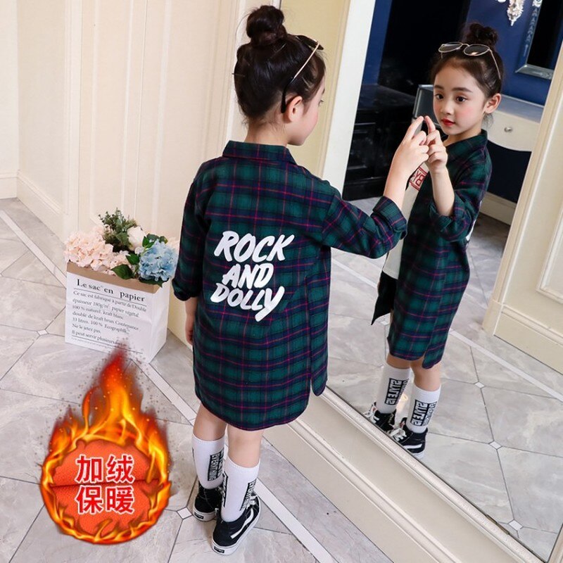 Blusas a cuadros para niñas, camisas gruesas y cálidas para niños, ropa de de invierno para niñas, ropa de Navidad para niños, Camisa de algodón de terciopelo