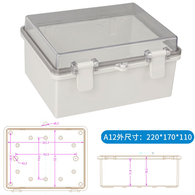 Waterproof Buckle Project box ABS Plastic Electric Control Box Wire Connection Cable Junction Box Instrument Enclosure Clamshell: 220x170x110mm Clear