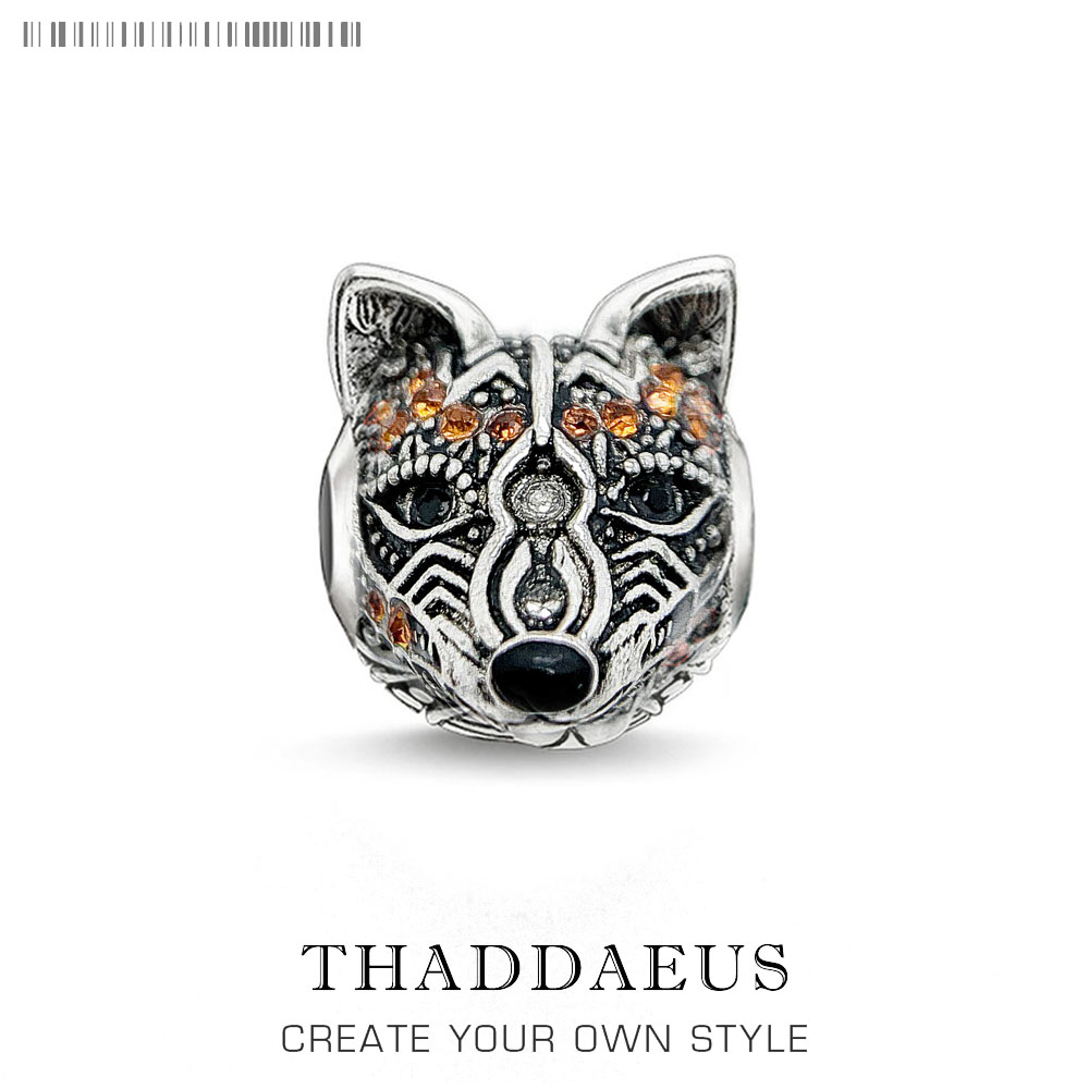 Perlen Fuchs Neuer Karma-Charm aus 925er Sterlingsilber, Vintage-Schmuck, Accessoires, für Damen und Herren: Orange