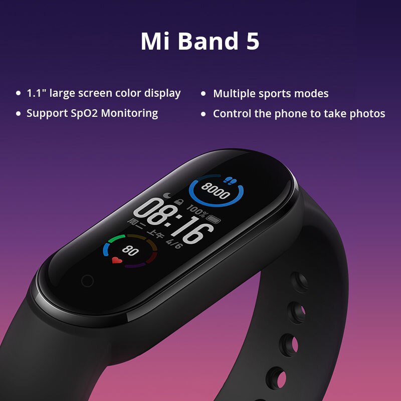 Xiaomi Mi Band 5 Bracelet de Fitness Charge magnétique 24h fréquence cardiaque sommeil REM sieste étape natation Sport moniteur rappeler alarme Miband 5