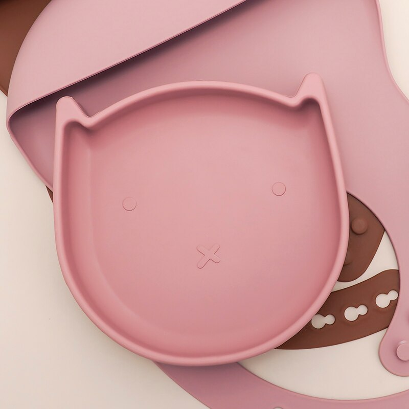 Am azon 100% de alimentaire chat forme bol sécurité aspiration Silione cuillère bébé alimentation ensemble enfant en bas âge de noël