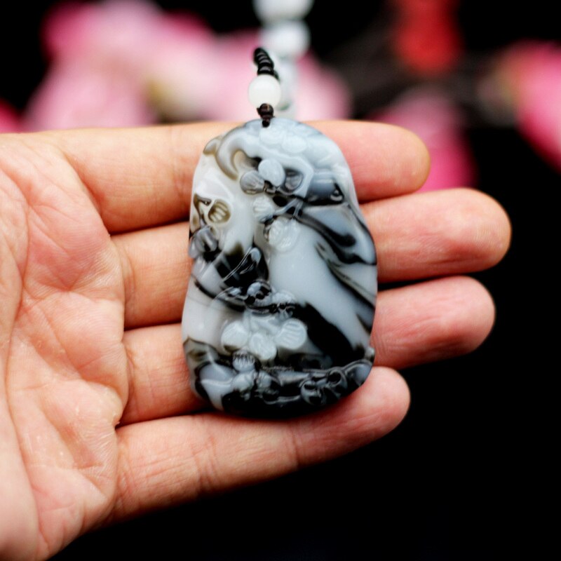 Natural Black White Jade Vase Pendant Necklace Jadeite Charm Jewelry Hand-Carved Accessories Amulet for Men Women