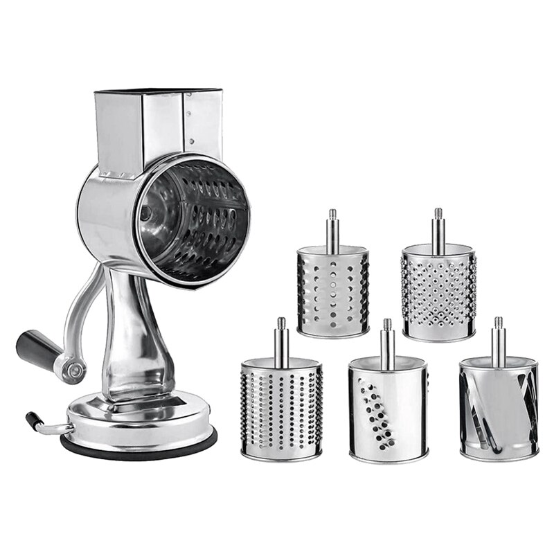 Stainless Steel Cheese Grater, Rotary Chopper, Vegetable Shredder Salad Slicer Multi-Use Hand Grater Grinder 5 Blades: Default Title