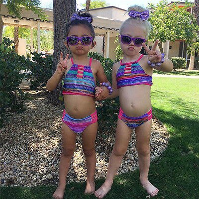 Baby piger sommer stribet badetøj børn badedragt bikini sæt badedragt 2 stk sæt piger tøj
