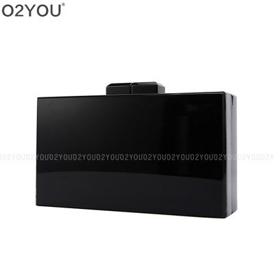 Lady Solid Black Acrylic Box Clutch Bag Women Evening Bag Wedding Party Prom Shoulder Handbag Hard case Metal Acrylic Clutches: Default Title