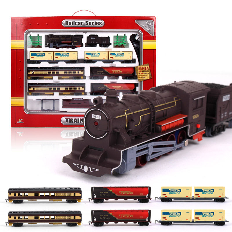 Klassieke Elektrische Licht Trein Spoor Set Fenfa Moderne Klassieke Gemonteerd Muziek Trein Rail Auto Simulatie Model Auto Set Speelgoed