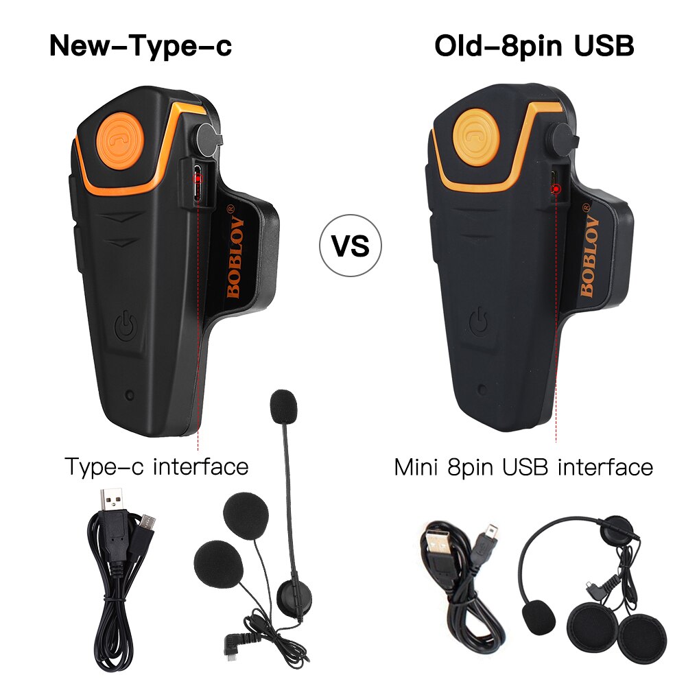 BOBLOV-auriculares BT-S2 tipo c para motocicleta, interfono impermeable, 1KM, Bluetooth, casco, intercomunicador, FM, MP3, 1 unidad
