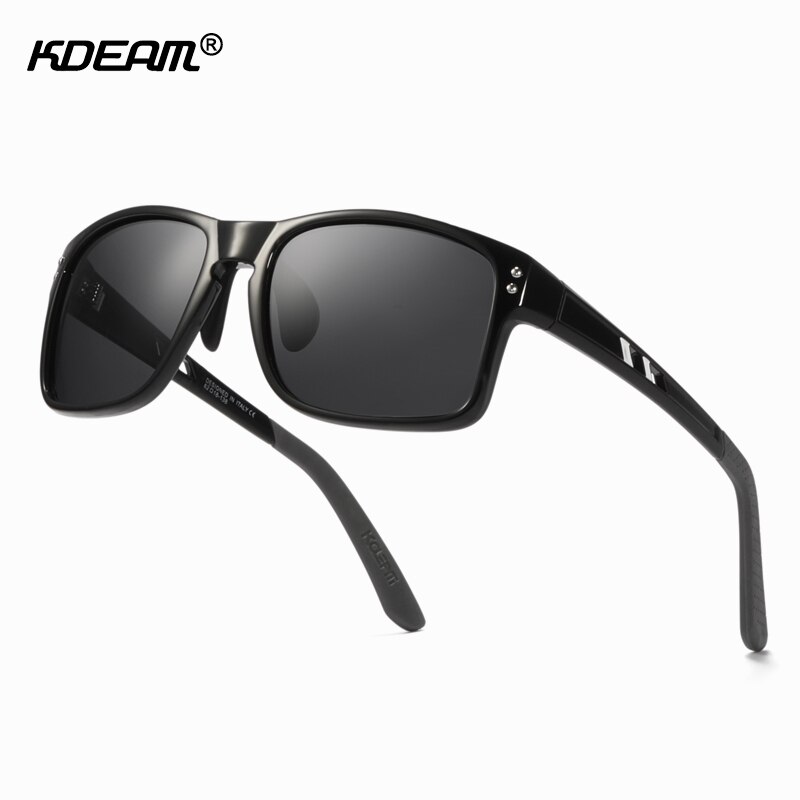 KDEAM TR90 Materiaal Gepolariseerde Zonnebril Mannen Sport Rechthoek Frame Zonnebril Rijden Vrouwelijke oculos de sol Xl KD524: C1Black