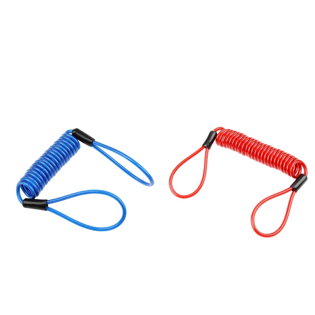 2 Pack Lock Reminder Cables - Disk Lock Security Spring Wire Rope Scooter Motorcycle Accessories - Blue+Red