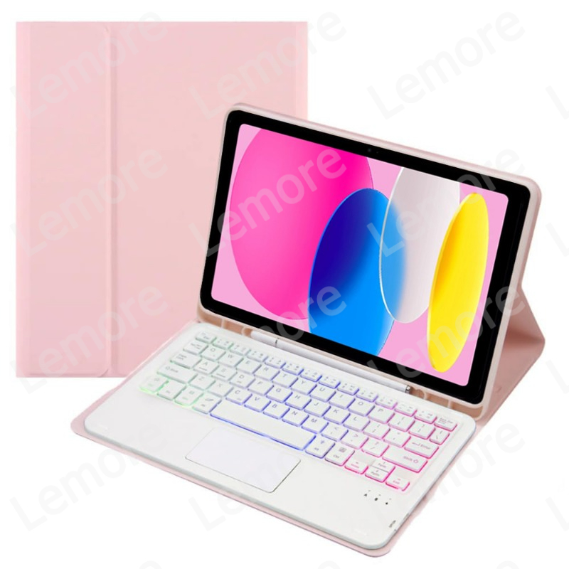 Engels toetsenbord met touchpad voor iPad A16 11 '' / iPad 2025 11e generatie 2025 Verlicht toetsenbordhoes met potloodsleufstandaard: WHITE